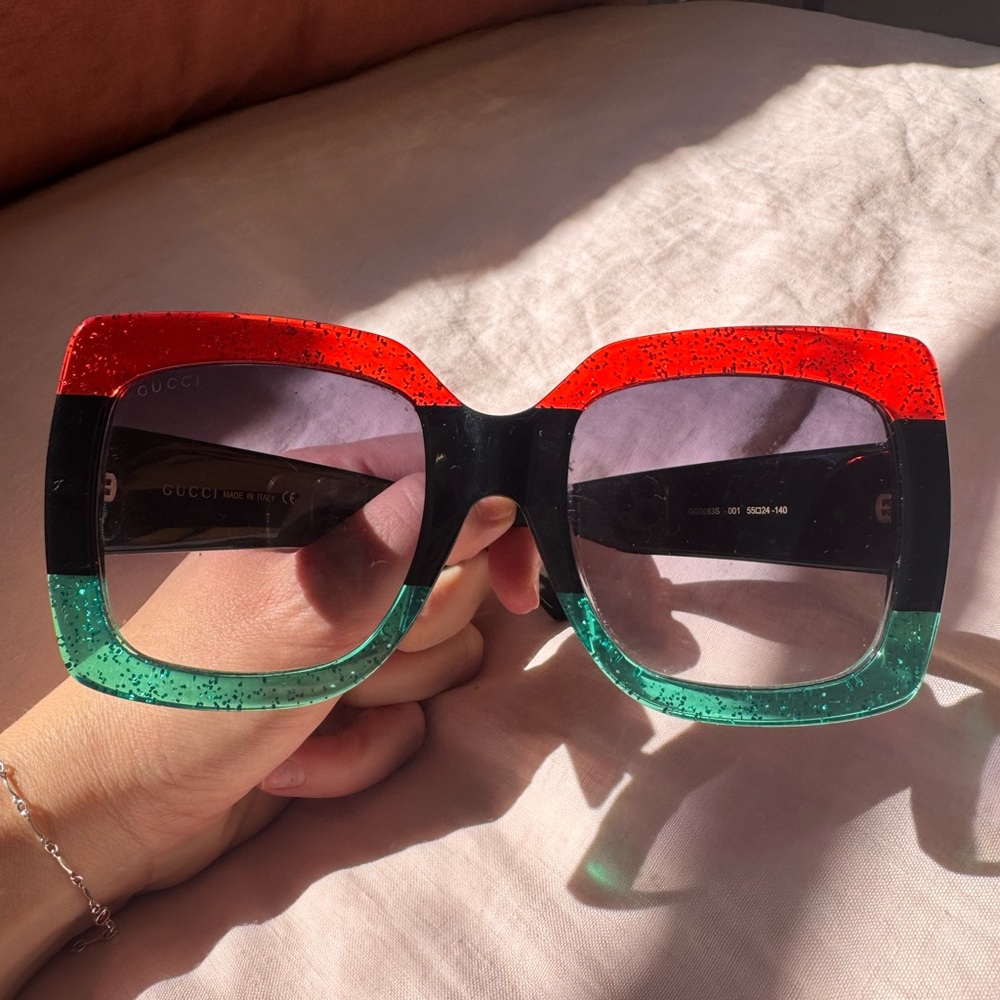 Gucci Red and Green Square Sunglasses